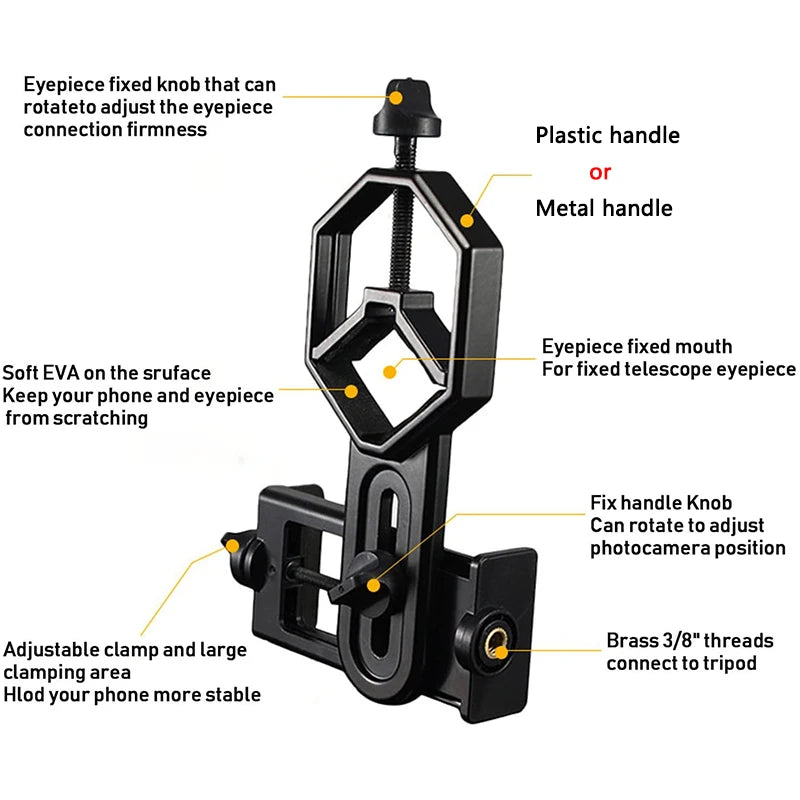 Universal Smartphone Photography Adapter For Binocular Monocular Spotting Scope Telescope Phone Support Eyepiece For D: 25-48mm