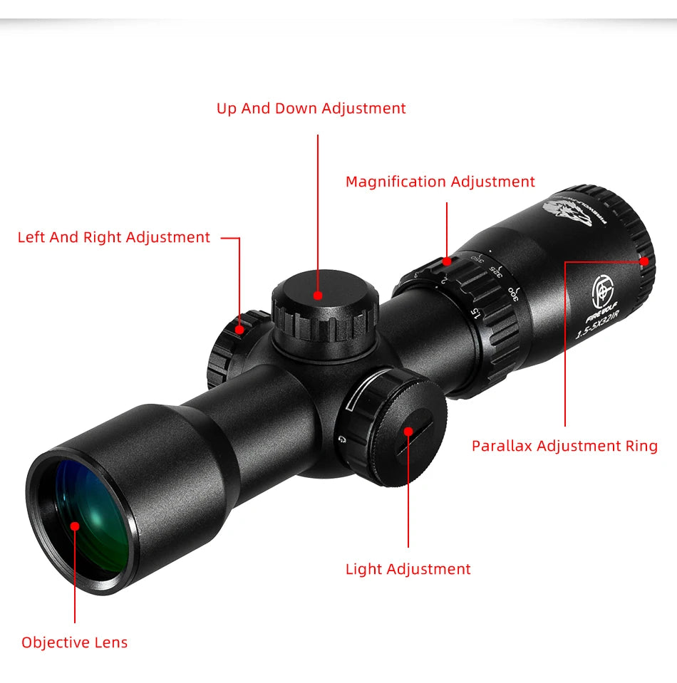 Fire Wolf 1.5-5X32 IR Hunting airsoft accessories tactical Optical sight red dot rifle scope Spotting scope for rifle hunting