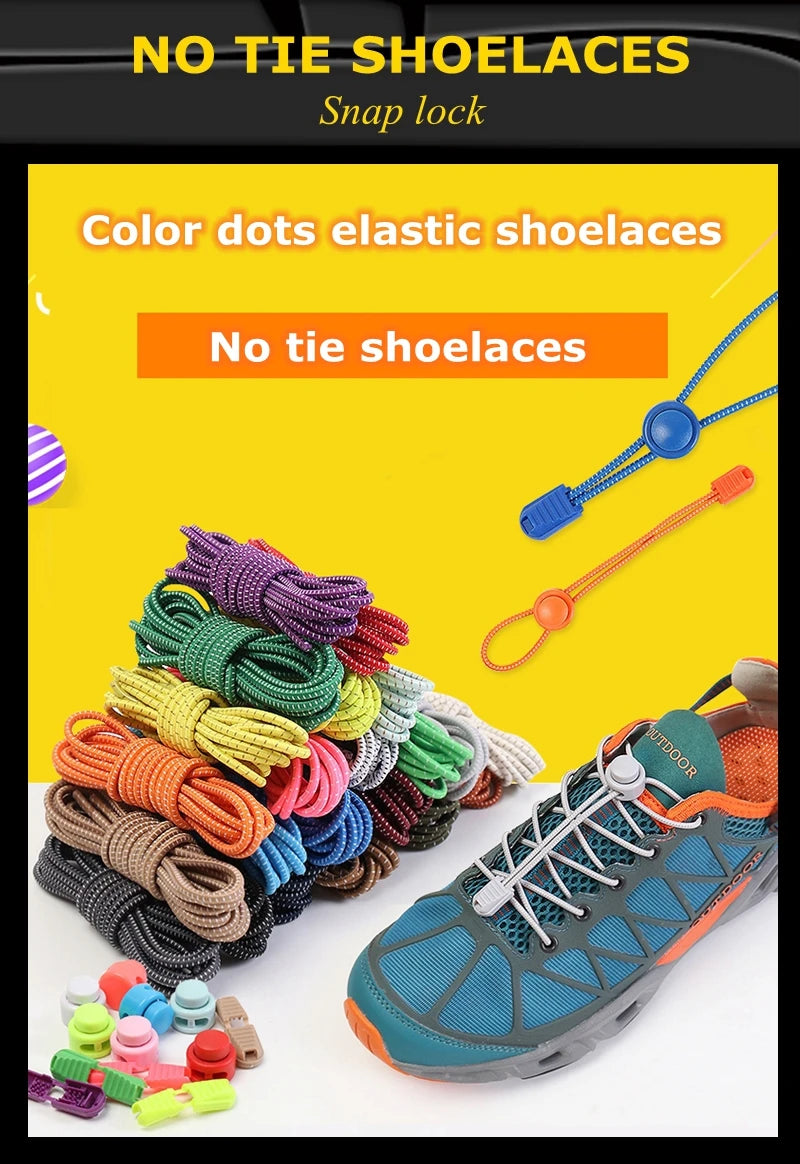 1Pair Colored Dots Round Shoelaces Elastic Plastic Lock Hiking Sports No Tie Shoelace Adult Children Shoe Accessories Lazy Lace