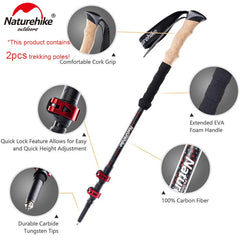 Naturehike Trekking Poles 2pcs Carbon Fiber Collapsible Telescopic Sticks Lightweight Walking Hiking Stick Climbing Stick