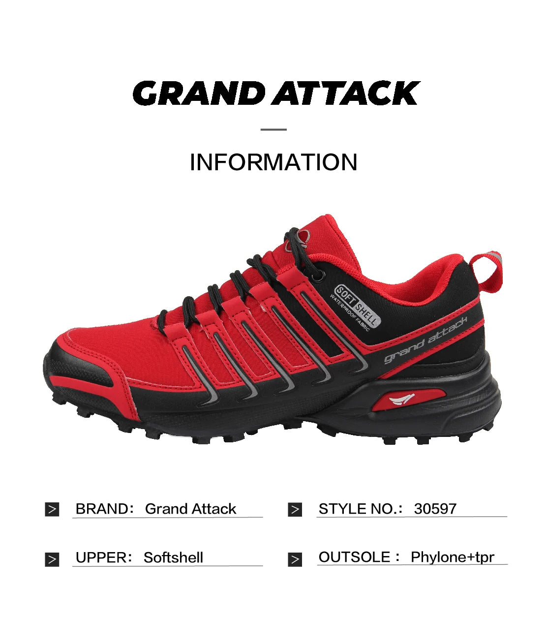 Grand Attack Men's Shoes Trail Running Sneakers Outdoor Walking Hiking Trekking Backpacking Non-slip Water Resistant Trainers