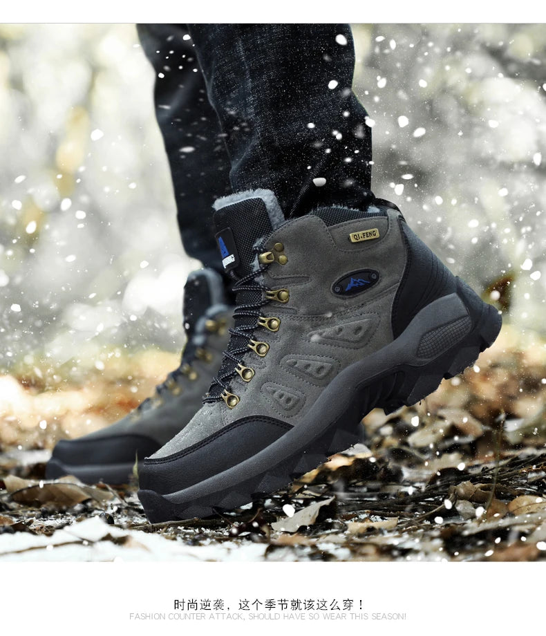 Large Size 48 Hiking Boots Men Summer Winter Outdoor Warm Fur Non Slip Fashion Women Footwear Boys Outdoor Work Ankle Boot Fall