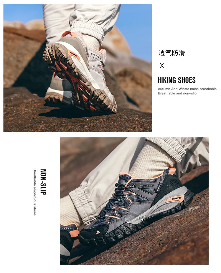 HUMTTO Trekking Tourism Sneakers Men Women Leather Hiking Shoes Mens Profession Breathable Athletic Outdoor Climbing Boots Man