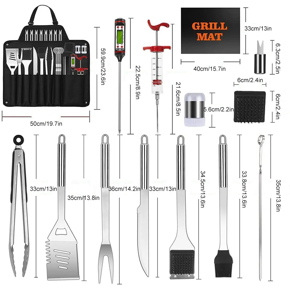 27Pcs Grilling Tool Set Stainless Steel Camping Grill Set Multifunction Outdoor BBQ Cookware Kit Barbecue Grill Accessories