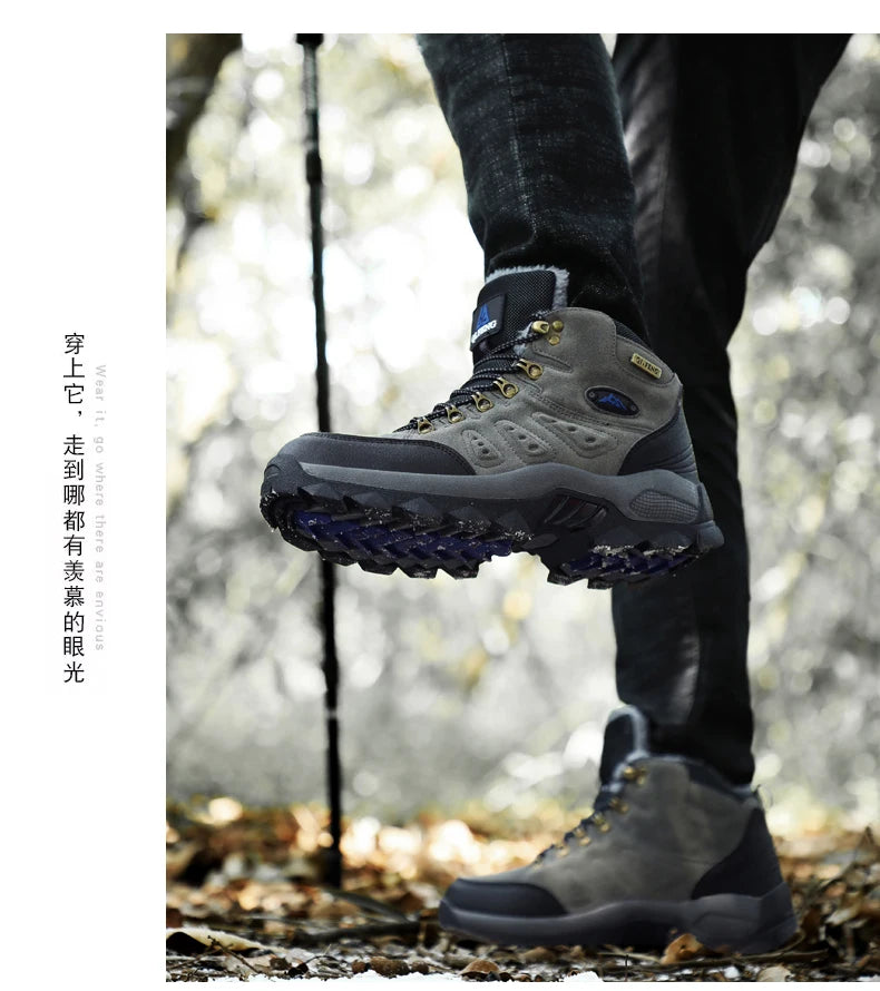 Large Size 48 Hiking Boots Men Summer Winter Outdoor Warm Fur Non Slip Fashion Women Footwear Boys Outdoor Work Ankle Boot Fall