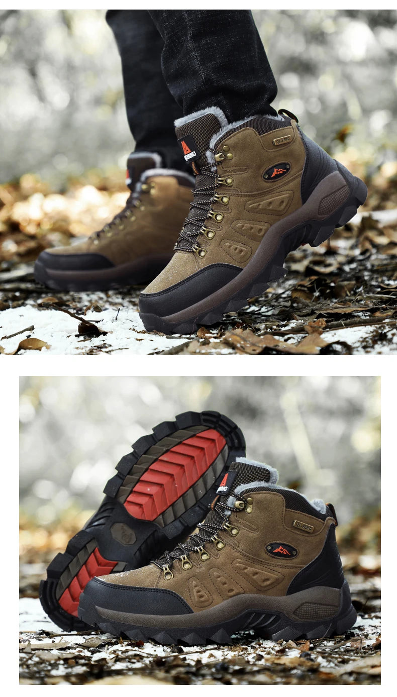 Large Size 48 Hiking Boots Men Summer Winter Outdoor Warm Fur Non Slip Fashion Women Footwear Boys Outdoor Work Ankle Boot Fall