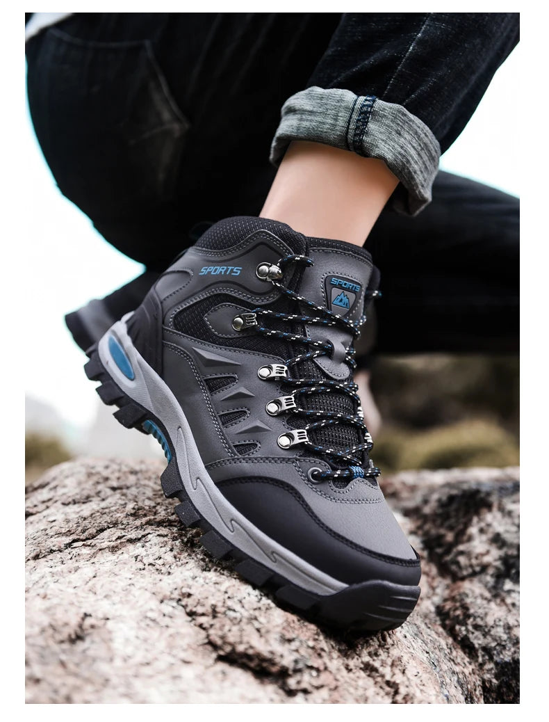 Large Size Outdoor Hiking Boots Men Women Non Slip Lace Up Climbing Winter Black Warm Fur Sneakers Size 42 Trekking Hiking Shoe