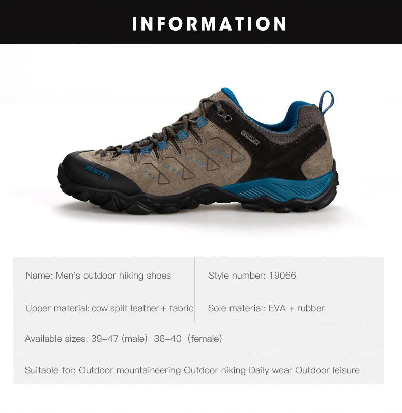 HUMTTO Men's Hiking Shoes Outdoor Mountains Trekking Leather Shoes Breathable Lace-up Shock Absorbing Sneakers Women Couple