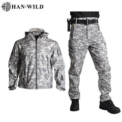 Soft Shell Jacket Pants Uniform Camo Hunting Outfit Tactical Suit Men Clothes Hiking Jackets Waterproof