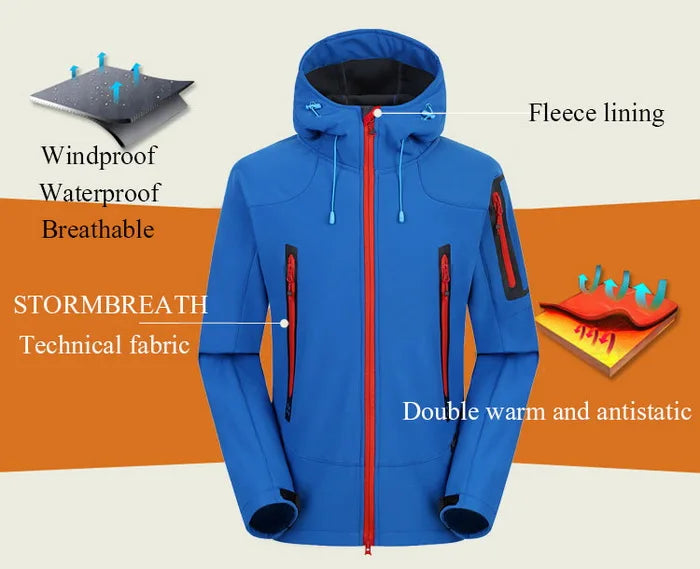 NUONEKO Softshell Jacket Mens Windproof Jackets Male Soft Shell Windbreaker Skiing Hiking Trekking Thick Fleece Warm Coats JM05