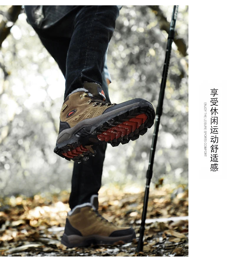 Large Size 48 Hiking Boots Men Summer Winter Outdoor Warm Fur Non Slip Fashion Women Footwear Boys Outdoor Work Ankle Boot Fall