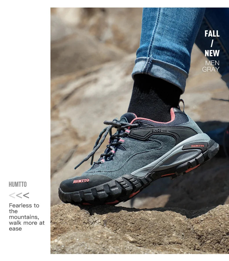 HUMTTO Outdoor Trekking Tourism Sneakers Waterproof Hiking Shoes for Men Women Breathable Non-slip Leather Climbing Boots Mens