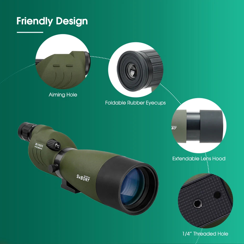 SVBONY F9326A/G 25-75x70 Spotting Scope Zoom Telescope Spyglass Waterproof Powerful Monocular Binoculars Monoculars for Construc