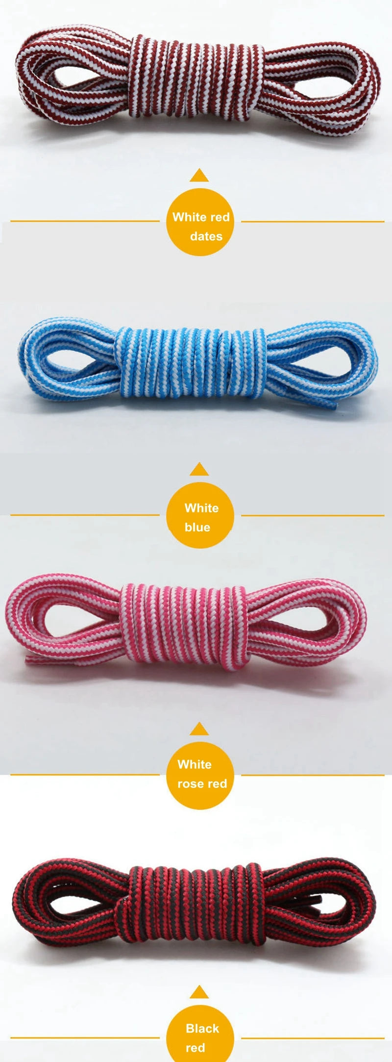 1Pair Round Shoe Laces For Sneakers Striped Double Color Fashion Shoelaces Outdoor Hiking And Leisure Sports Shoelace Shoestring