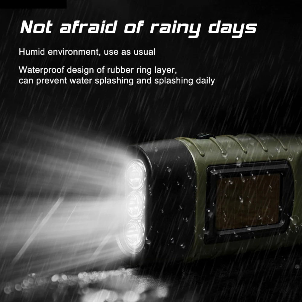 Portable LED Flashlight Hand Crank Dynamo Torch Lantern Solar Powered Flashlight For Outdoor Camping Mountaineering