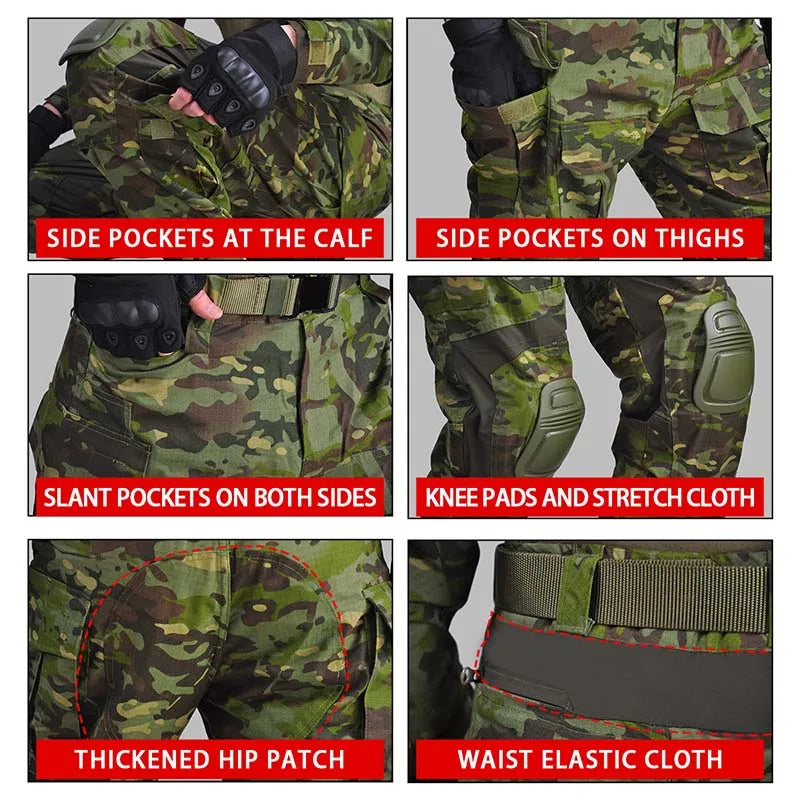 HAN WILD Cotton Pant Combat Pants Knee Pads Tactical Pants Green Camo Pant Men Clothing Airsoft Hunting Climbing Clothes Ripstop