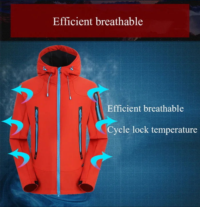 NUONEKO Softshell Jacket Mens Windproof Jackets Male Soft Shell Windbreaker Skiing Hiking Trekking Thick Fleece Warm Coats JM05