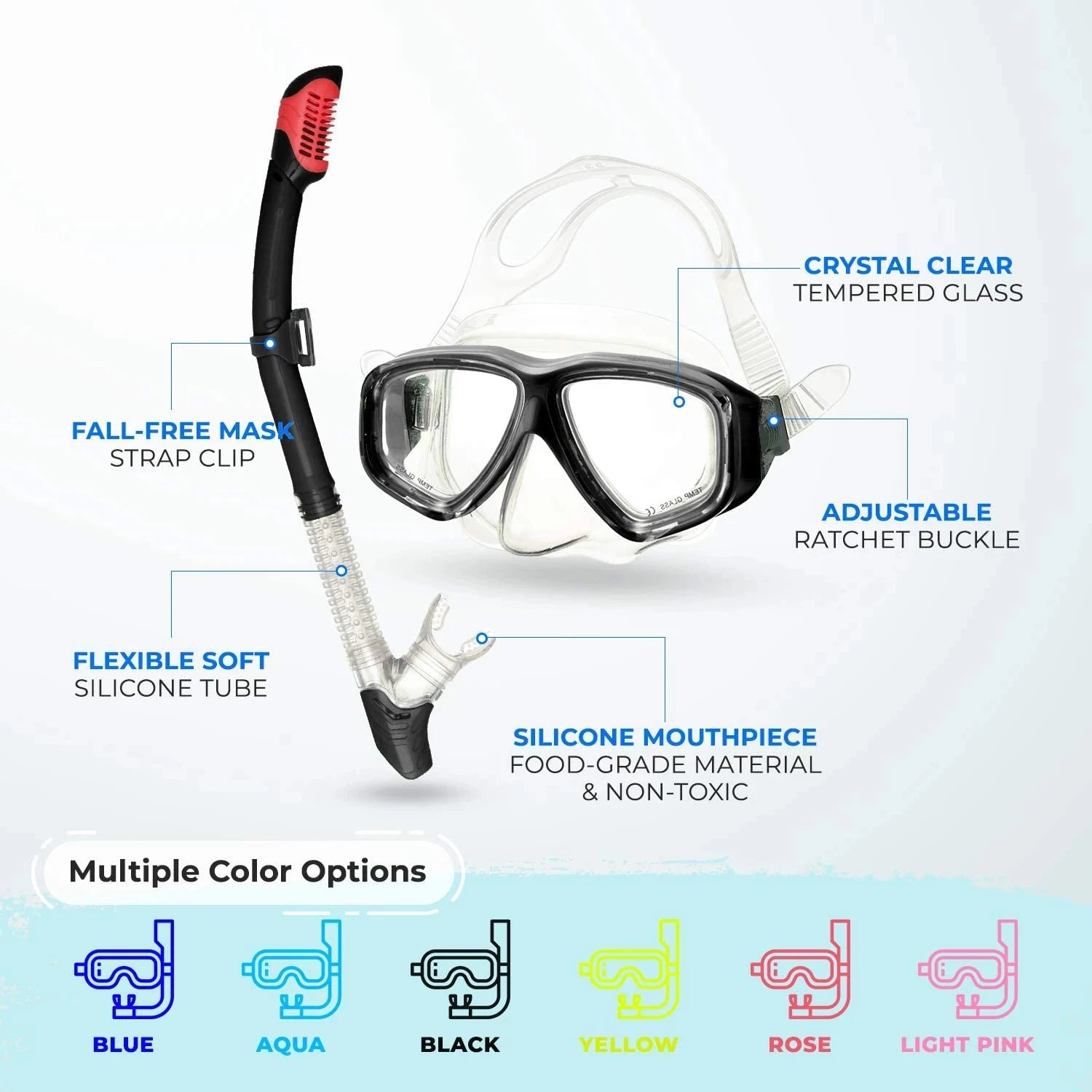 Mirror Lens Snorkel Set with Gopro Mount Diving Masks Snorkeling Set with Anti-Fog Goggle Glasses Swimming Equipment Women Men