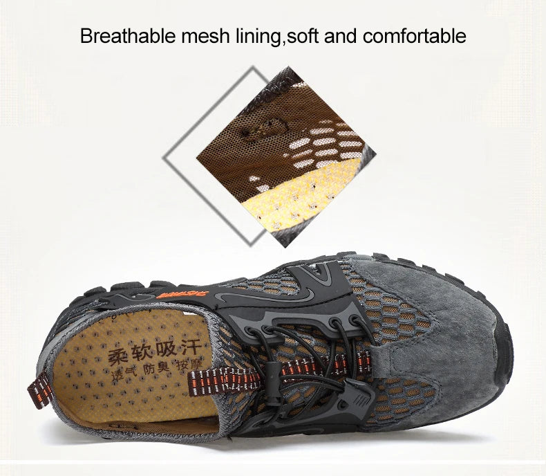 Summer Breathable Men Hiking Shoes Suede + Mesh Outdoor Men Sneakers Climbing Shoes Men Sport Shoes Quick-dry Water Shoes