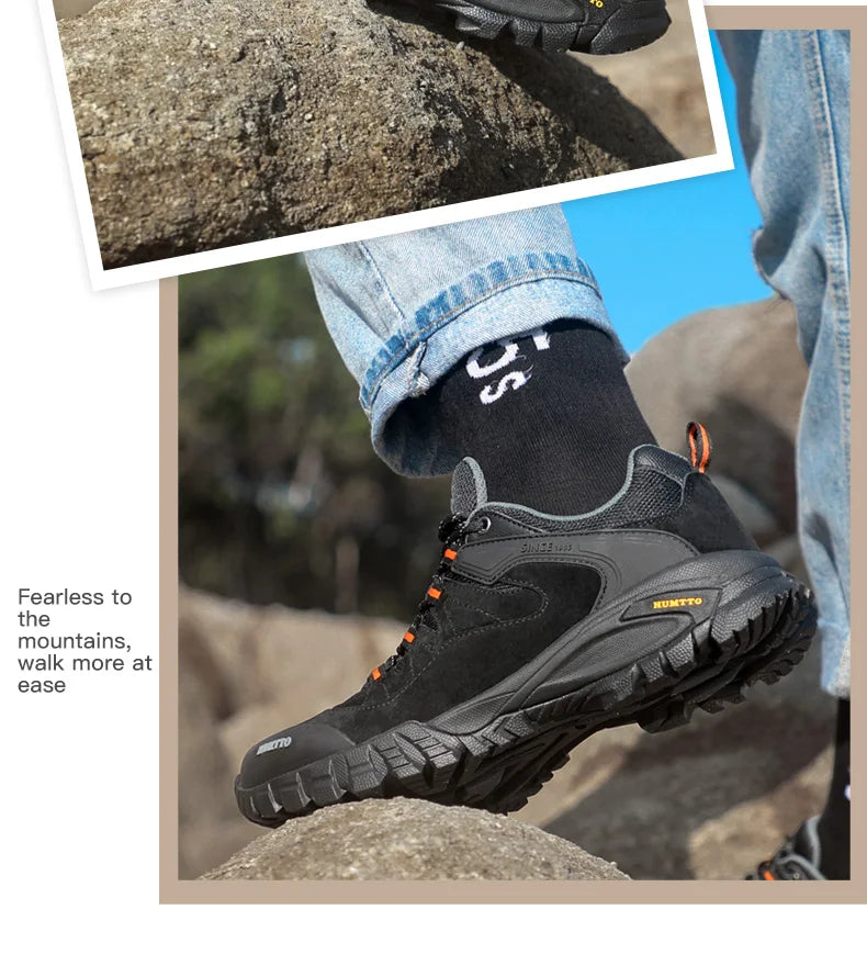 HUMTTO Outdoor Trekking Tourism Sneakers Waterproof Hiking Shoes for Men Women Breathable Non-slip Leather Climbing Boots Mens