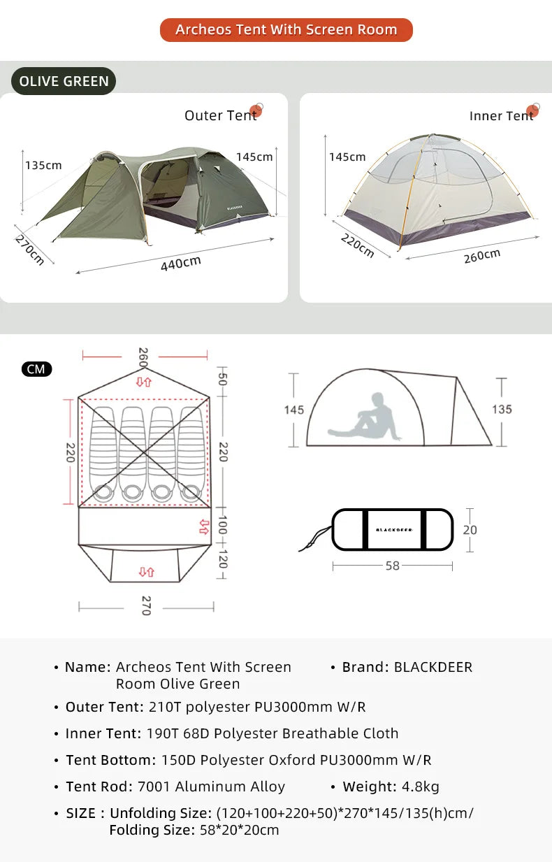 Blackdeer Archeos 2-3 People Backpacking Tent Outdoor Camping 4 Season Winter Skirt Tent Double Layer Waterproof Hiking Survival