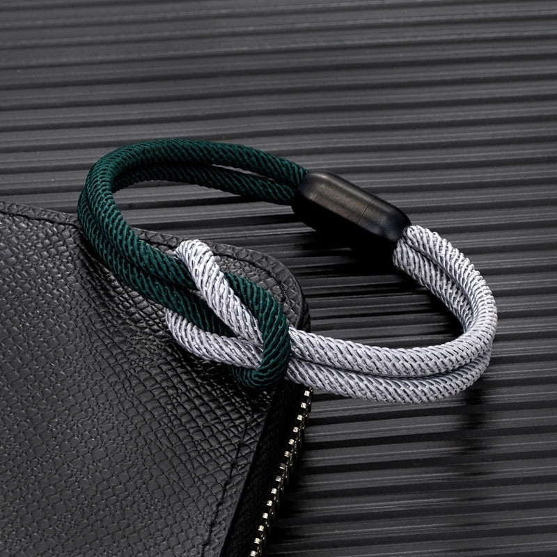 Stylish Two -Toned bondage Rope Square Knot Bracelet Men Women outdoor adventure climbing surf Bracelet With Black 316L Magnet