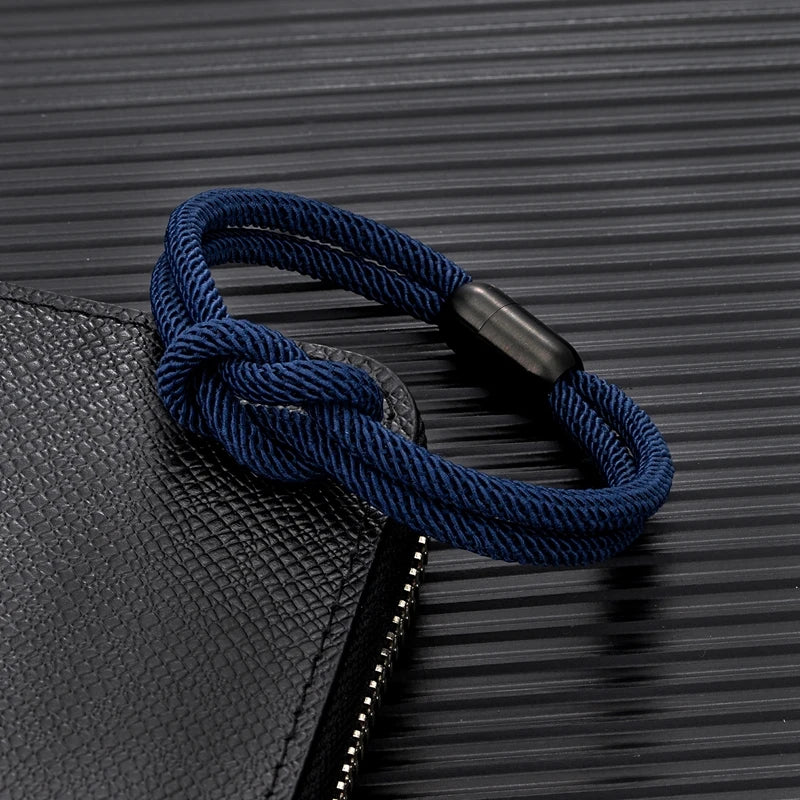 Stylish Two -Toned bondage Rope Square Knot Bracelet Men Women outdoor adventure climbing surf Bracelet With Black 316L Magnet