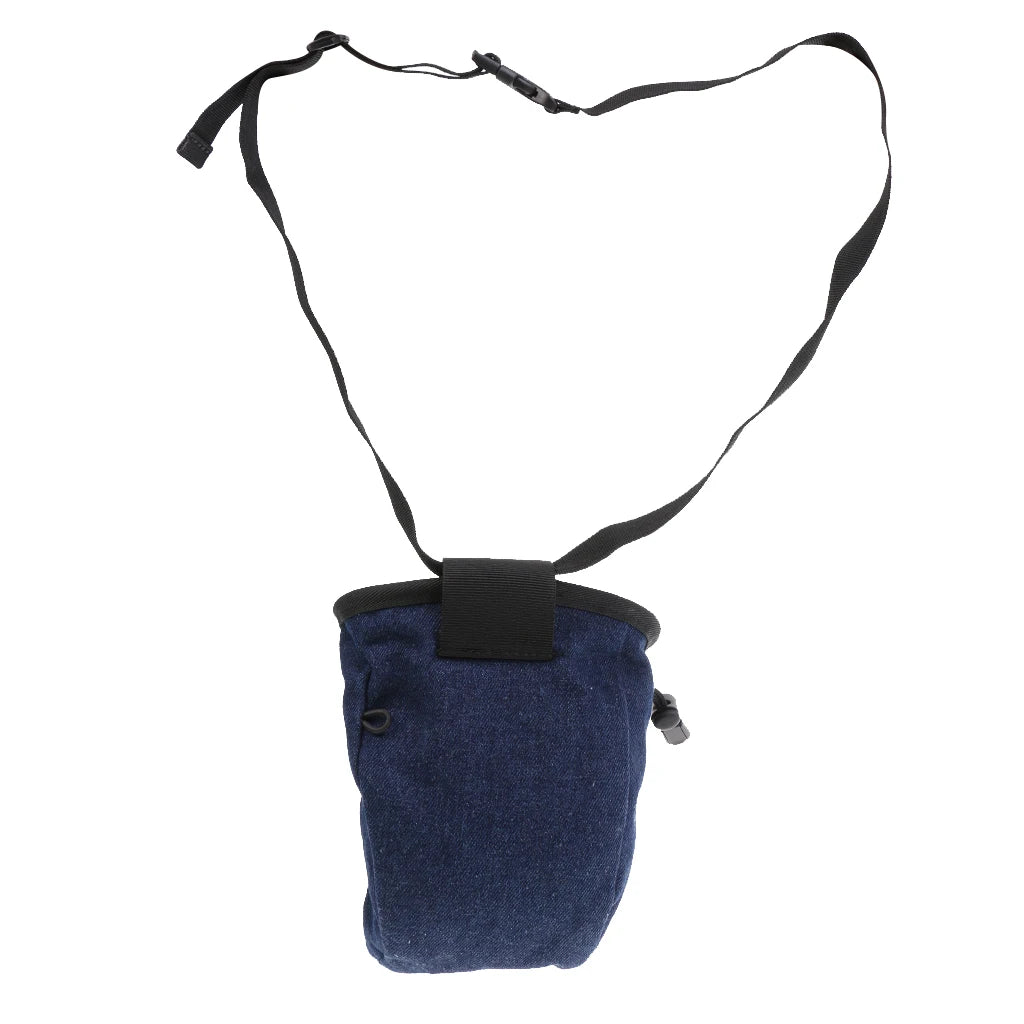 Denim Rock Climbing Chalk Bag With Waist Belt & Drawstring Closure