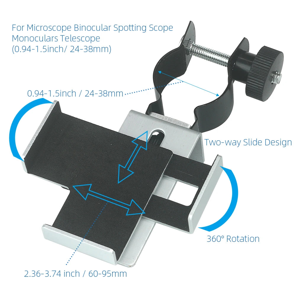 EYSDON Metal Smartphone Adapter for 38~48mm Microscope Binocular Spotting Scope Monocular Telescope Connector Cellphone Holder