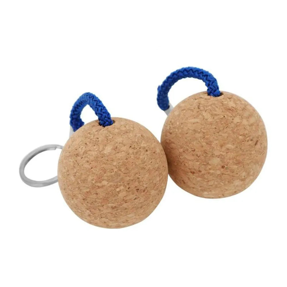 2Pcs 50mm Floating Cork Ball Key Ring Sailing Boat Float Buoyant Rope Ultraweight Wooden Keychain Keyring Kayak Accessories