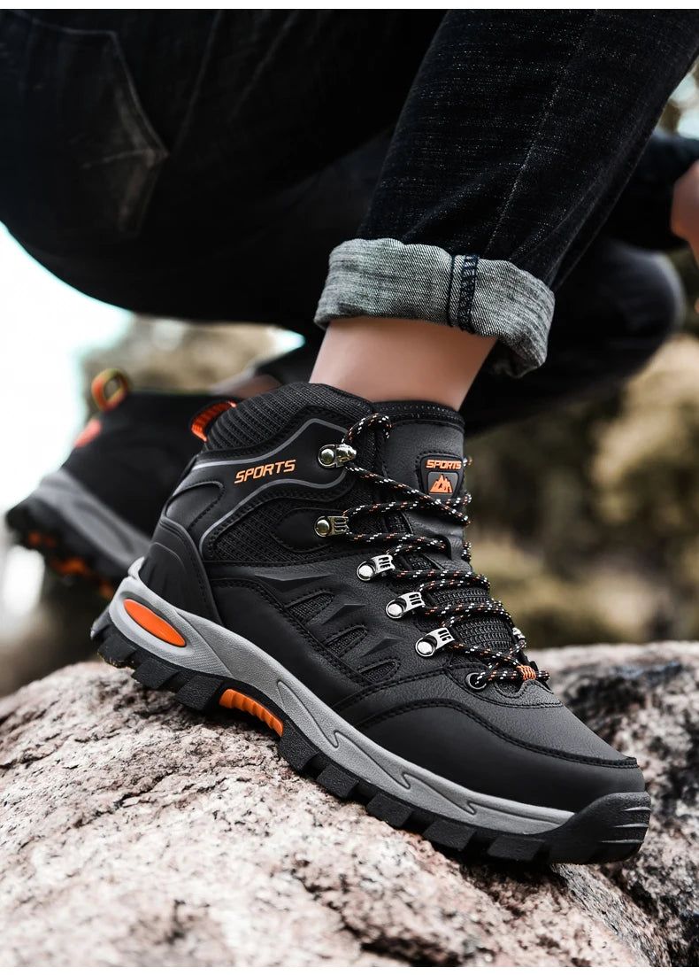 Large Size Outdoor Hiking Boots Men Women Non Slip Lace Up Climbing Winter Black Warm Fur Sneakers Size 42 Trekking Hiking Shoe