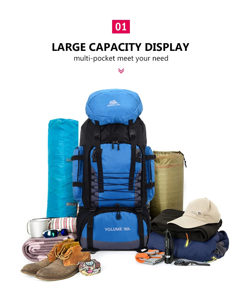 Large 90L Travel Bag Camping Backpack Hiking Army Climbing Bags Mountaineering  Sport Bag Outdoor Shoulder Rucksack Men Women