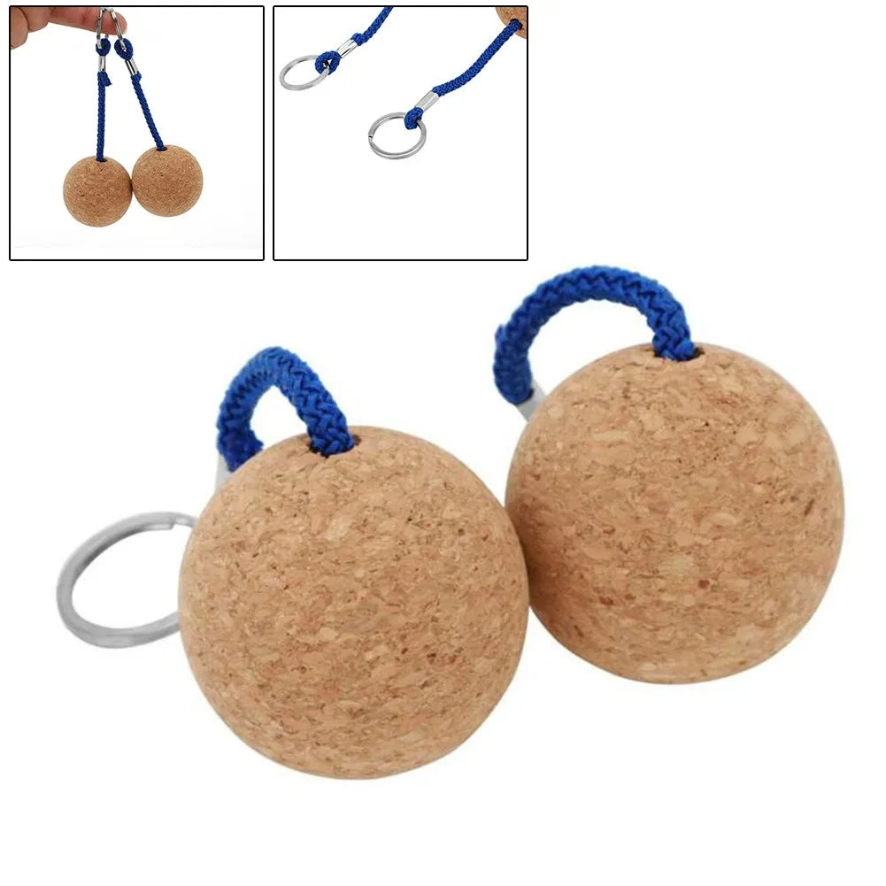 2Pcs 50mm Floating Cork Ball Key Ring Sailing Boat Float Buoyant Rope Ultraweight Wooden Keychain Keyring Kayak Accessories