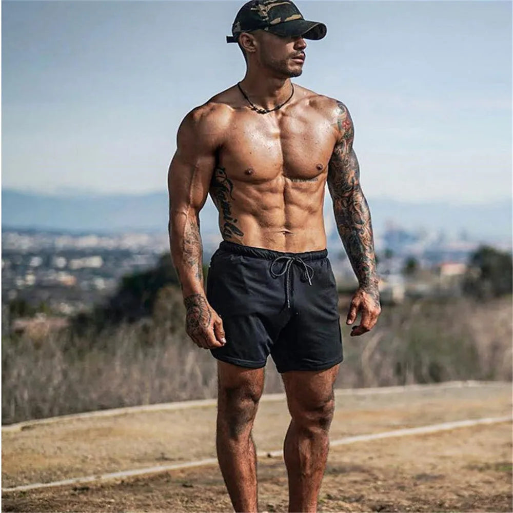 Men 2 in 1 Running Shorts Jogging Gym Fitness Training Quick Dry Beach Short Pants Male Summer Sports Workout Bottoms Clothing