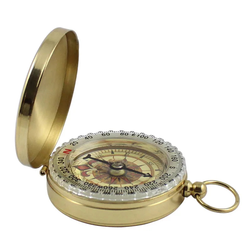 Compass for New Outdoor Camping Hiking Portable Pocket Brass Gold-Colored Copper Compass Navigation with Noctilucence Display