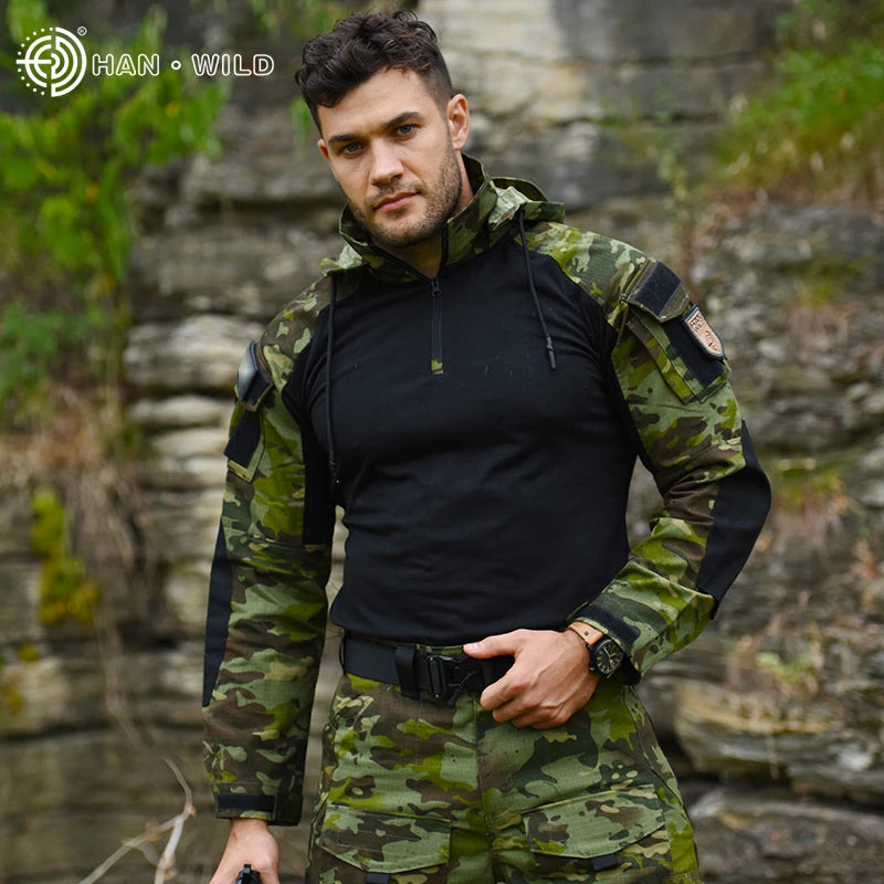 HAN WILD Tactical Pants with Pads Multiple Pockets Urban Hiking Climbing Trousers Men Clothing Cargo Pants 3XL Rip-stop Cloth