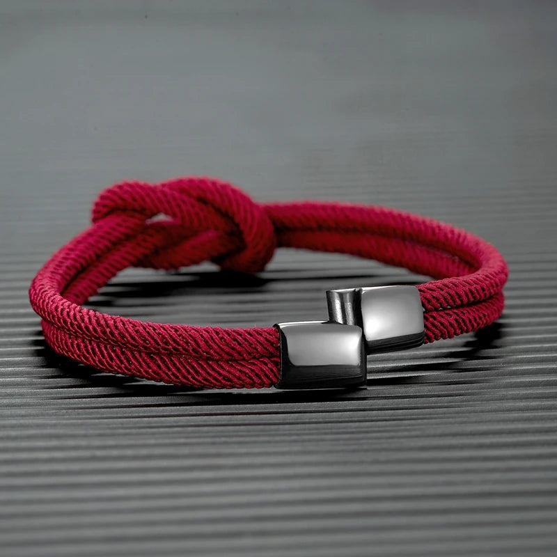 Men Women Stylish Two -Toned Bondage Rope Square Knot Bracelet Outdoor Adventure Climbing Surf Bracelet With Black 316L Magnet