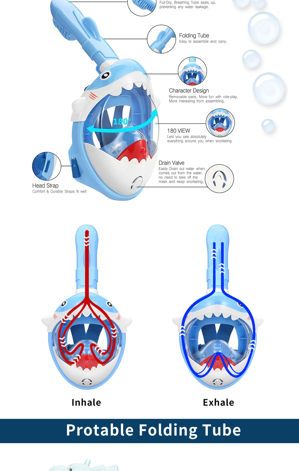 Kids Swimming Equipment Snokeling Support Goggles Full Face Diving Mask Swim and Snorkel 4~11 Years Children's Masks