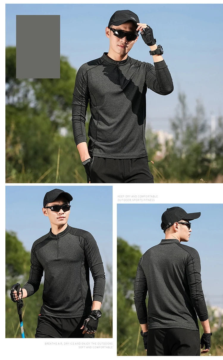 Men Quick Dry T-shirt Long Sleeve Sport Top Sportswear Male Fitness Outdoor Running Mountaineer Trekking Clothing Training Shirt