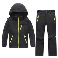 2 Pcs Outdoor Waterproof Kids Softshell Hiking Clothing Boys Girls Winter Fleece Jacket+Pants Skiing Camping Trekking Sport Suit