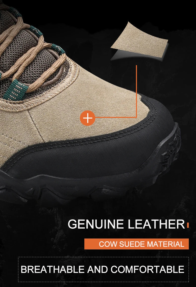 Humtto New Arrival Leather Hiking Shoes Wear-resistant  Outdoor Sport Men Shoes Lace-Up Mens Climbing Trekking Hunting Sneakers