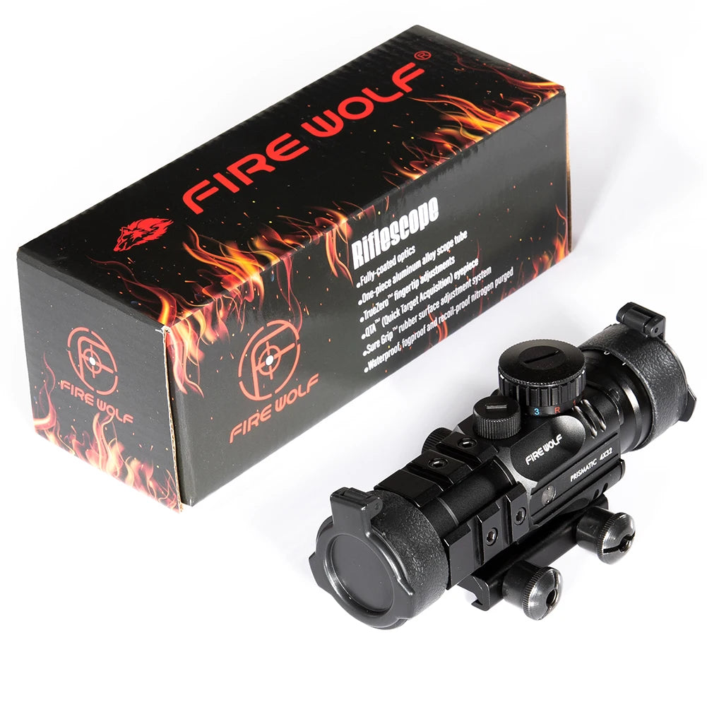 Fire Wolf 4X32 Hunting Optical sight tactical Rifle Scope Green red dot light Rifle tips cross Spotting scope for rifle hunting