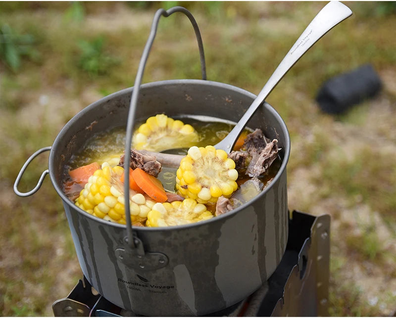 Boundless Voyage Titanium Pot Camping Cookware Hanging Soup Pot with Lid Outdoor Cooking Kit Lightweight Kitchen Ware Tableware