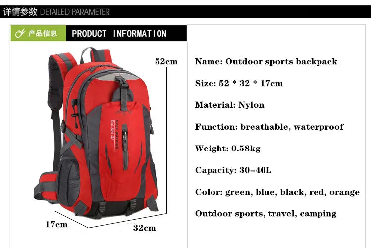 30L Men Women Outdoor Fishing Bags Waterproof Travel Trekking Backpack Climbing Hiking Camping Rucksack Tactical Sports Bags