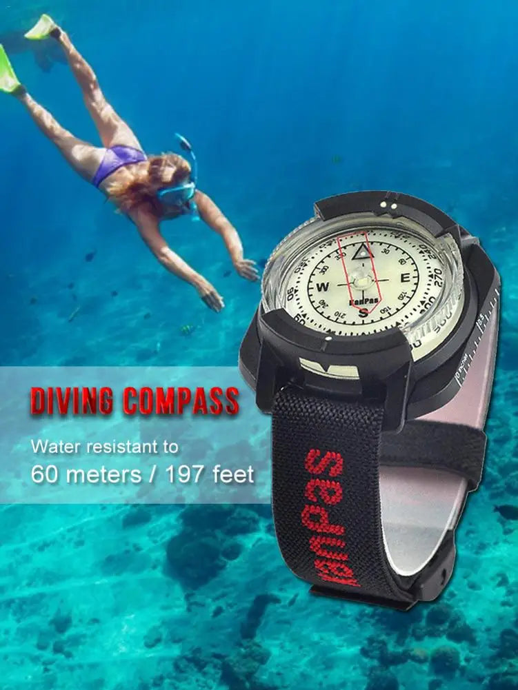 Outdoor Compass Professional 60M /197Ft Diving Compass Waterproof Navigator Digital Watch Scuba Compass for Swimming Diving