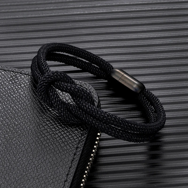 Stylish Two -Toned bondage Rope Square Knot Bracelet Men Women outdoor adventure climbing surf Bracelet With Black 316L Magnet