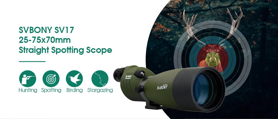 SVBONY F9326A/G 25-75x70 Spotting Scope Zoom Telescope Spyglass Waterproof Powerful Monocular Binoculars Monoculars for Construc