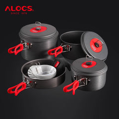 Alocs Outdoor Folding Camping Pot Cookware Mess Kit Pot Water Kettle Frying Pan Bowl Spoon Cooking Set Backpacking Picnic Hiking