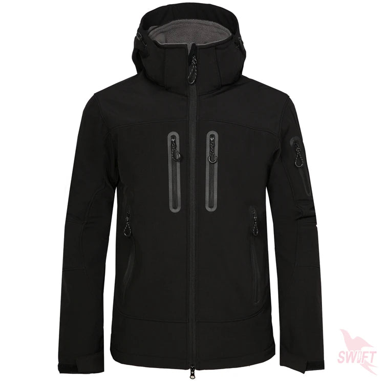 Custom Print New Softshell Jacket Men Waterproof Fleece Thermal Outdoor Hooded Hiking Coat Ski Trekking Camping Hoodie Clothing