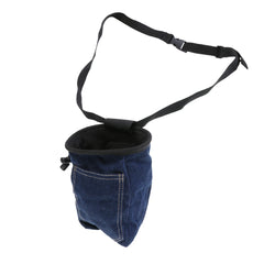 Denim Rock Climbing Chalk Bag With Waist Belt & Drawstring Closure